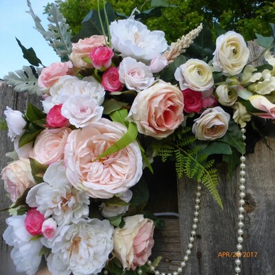 Wedding Arch Flowers, Blush Pink, Fuchsia and White Rose swag - image5